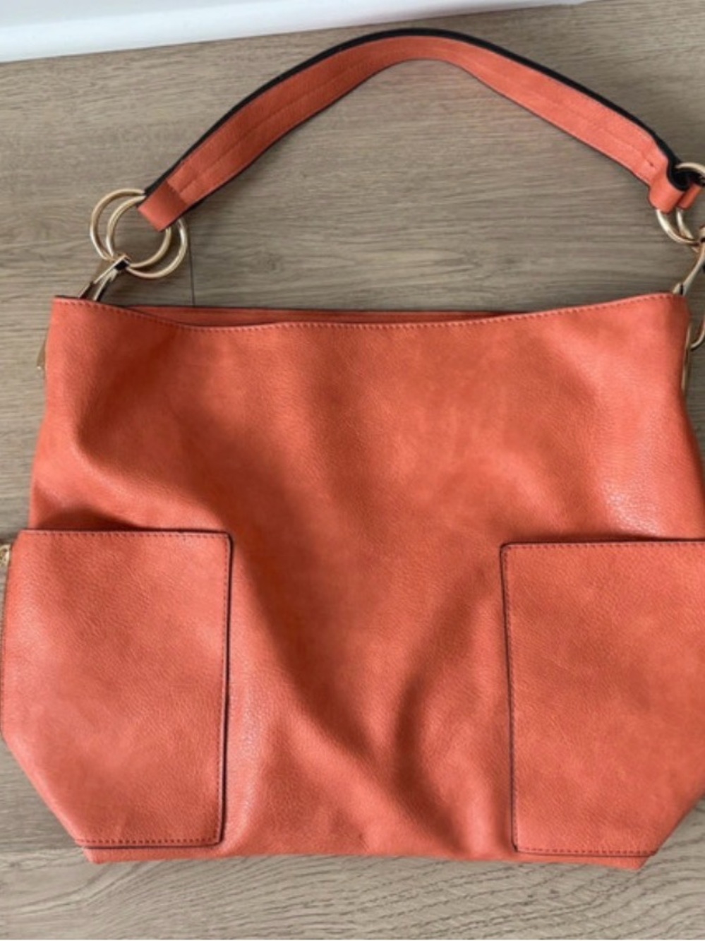 Large Orange Shoulder Bag with Gold Accent Hardware - Women’s Handbags